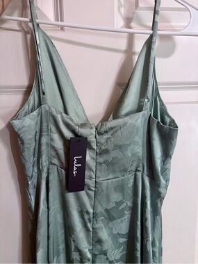 Lulu's Sage Green Floral Satin Dress